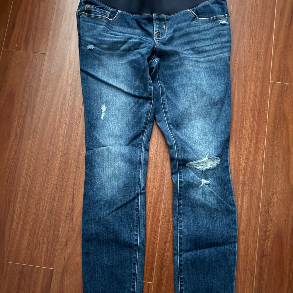 Women's Front Panel Maternity Distressed Blue Jeans